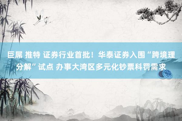 巨屌 推特 证券行业首批！华泰证券入围“跨境理分解”试点 办事大湾区多元化钞票科罚需求