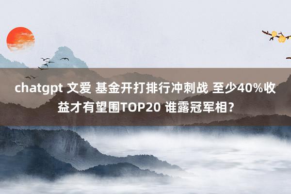 chatgpt 文爱 基金开打排行冲刺战 至少40%收益才有望围TOP20 谁露冠军相？