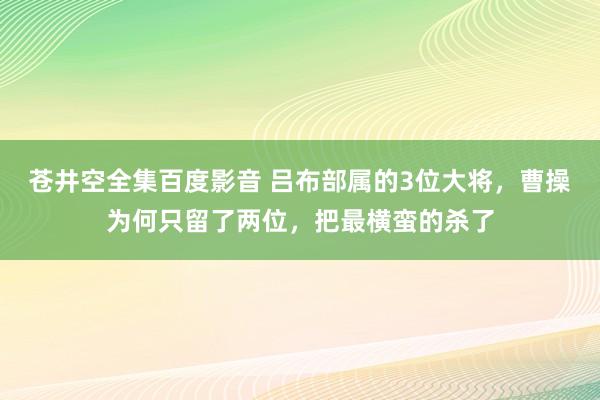 苍井空全集百度影音 吕布部属的3位大将，曹操为何只留了两位，把最横蛮的杀了
