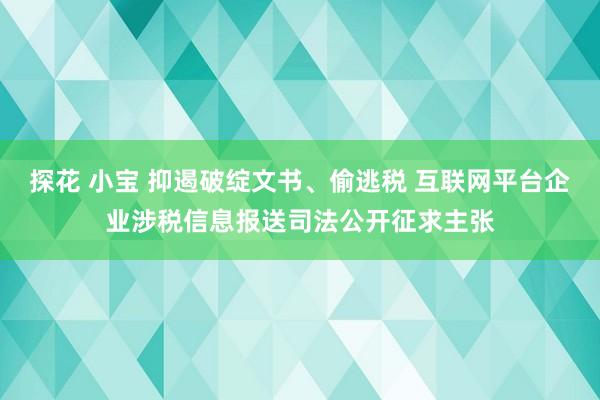 探花 小宝 抑遏破绽文书、偷逃税 互联网平台企业涉税信息报送司法公开征求主张