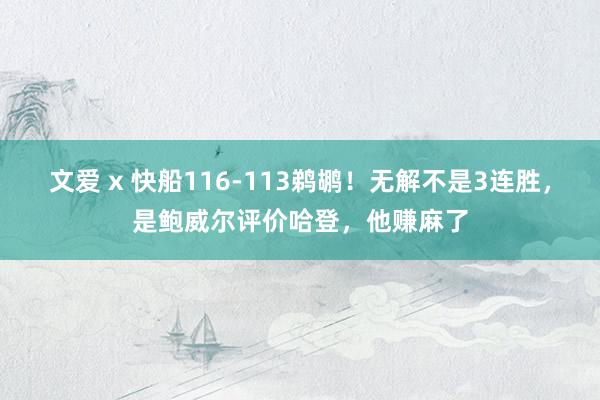 文爱 x 快船116-113鹈鹕！无解不是3连胜，是鲍威尔评价哈登，他赚麻了