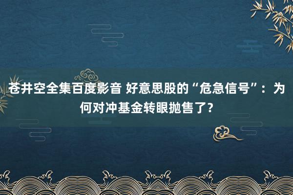 苍井空全集百度影音 好意思股的“危急信号”：为何对冲基金转眼抛售了？