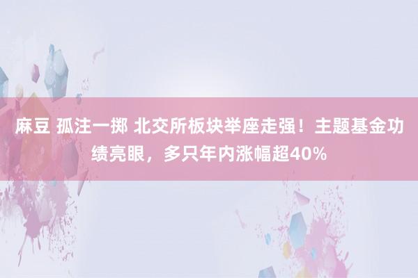 麻豆 孤注一掷 北交所板块举座走强！主题基金功绩亮眼，多只年内涨幅超40%