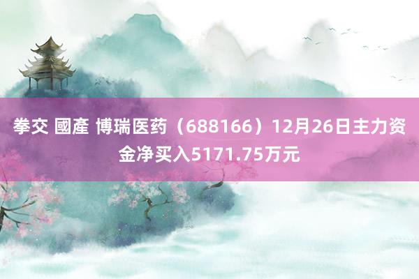 拳交 國產 博瑞医药（688166）12月26日主力资金净买入5171.75万元