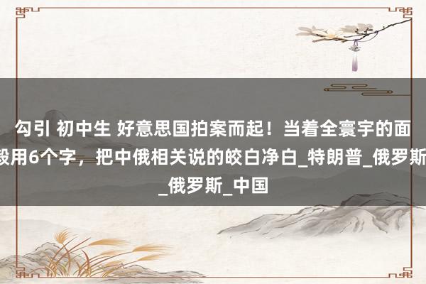 勾引 初中生 好意思国拍案而起！当着全寰宇的面，王毅用6个字，把中俄相关说的皎白净白_特朗普_俄罗斯_中国